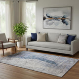 5' X 8' Blue Ivory And Gray Abstract Washable Area Rug With UV Protection