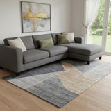 8' X 10' Charcoal Gold And Brown Geometric Washable Area Rug With UV Protection