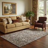 5' X 8' Chocolate And Ivory Oriental Washable Area Rug With UV Protection