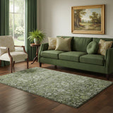 5' X 8' Green Ivory And Gray Oriental Washable Area Rug With UV Protection