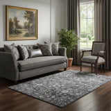 5' X 8' Gray And Ivory Oriental Washable Area Rug With UV Protection
