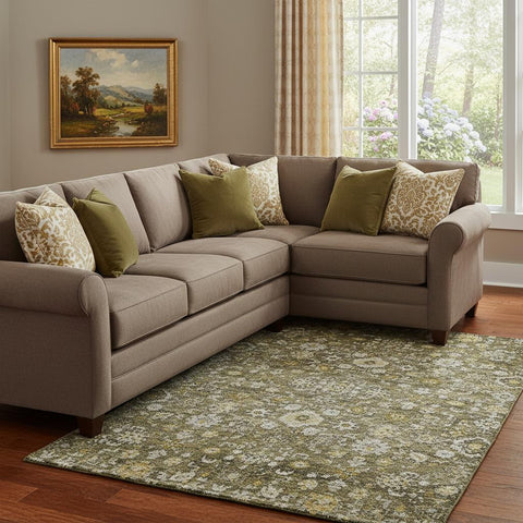 8' X 10' Coffee Ivory And Gold Oriental Washable Area Rug With UV Protection