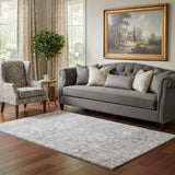 5' X 8' Silver And Gray Oriental Washable Area Rug With UV Protection