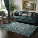 5' X 8' Teal And Aqua Oriental Washable Area Rug With UV Protection