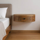 16" Brown Solid Wood Round One Drawer Floating Nightstand