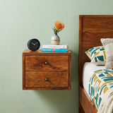 12" Chestnut Solid Wood Two Drawer Floating Nightstand