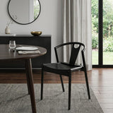 Black Solid Wood Open Back Dining Side Chair