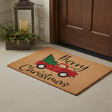 17" X 29" Brown Red And Green Christmas Merry Christmas Outdoor Coir Door Mat