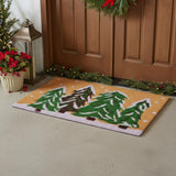 24" X 48" Brown Green And White Christmas Trees Outdoor Coir Door Mat