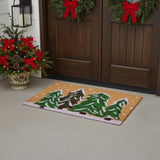 30" X 48" Brown Green And White Christmas Trees Outdoor Coir Door Mat