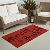 36" X 72" Red And Black Christmas Merry and Bright Outdoor Coir Door Mat
