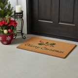 24" X 36" Brown And Dark Green Christmas Merry Christmas Outdoor Coir Door Mat