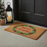17" X 29" Brown Red And Dark Green Christmas Merry Christmas Outdoor Coir Door Mat