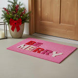 17" X 29" Pink Red And White Christmas Outdoor Coir Door Mat