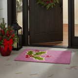 17" X 29" Pink Green And Red Christmas Outdoor Coir Door Mat