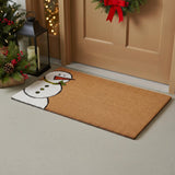24" X 36" Brown White And Red Christmas Snowman Outdoor Coir Door Mat
