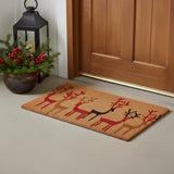 17" X 29" Brown Red And Black Christmas Deer Outdoor Coir Door Mat