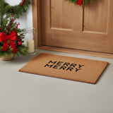 17" X 29" Brown And Black Christmas Outdoor Coir Door Mat