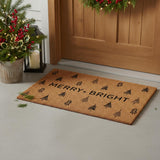24" X 36" Brown And Black Christmas Trees Merry and Bright Outdoor Coir Door Mat