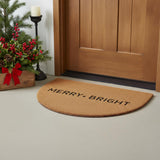 24" X 36" Brown And Black Christmas Merry and Bright Semi Circle Outdoor Coir Door Mat