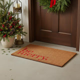 17" X 29" Brown And Red Christmas Outdoor Coir Door Mat