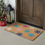 17" X 29" Brown Blue And White Christmas Snowflake Outdoor Coir Door Mat