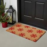 17" X 29" Brown And Red Christmas Snowflake Outdoor Coir Door Mat