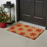 24" X 36" Brown And Red Christmas Snowflake Outdoor Coir Door Mat