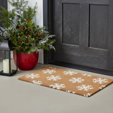 24" X 36" Brown And White Christmas Snowflake Outdoor Coir Door Mat