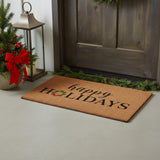 17" X 29" Brown Black And Green Christmas Happy Holidays Outdoor Coir Door Mat