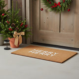 17" X 29" Brown And White Christmas Outdoor Coir Door Mat