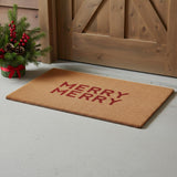 24" X 36" Brown And Red Christmas Outdoor Coir Door Mat