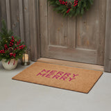 24" X 36" Brown And Pink Christmas Outdoor Coir Door Mat