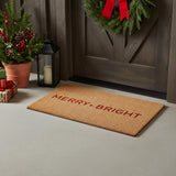 17" X 29" Brown And Red Christmas Merry and Bright Outdoor Coir Door Mat