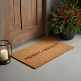24" X 36" Brown And Red Christmas Merry and Bright Outdoor Coir Door Mat