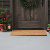 17" X 29" Brown And Pink Christmas Merry and Bright Outdoor Coir Door Mat