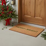 17" X 29" Brown And Green Christmas Merry and Bright Outdoor Coir Door Mat