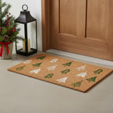 17" X 29" Brown Green And White Christmas Trees Outdoor Coir Door Mat
