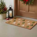 24" X 36" Brown Green And White Christmas Trees Outdoor Coir Door Mat