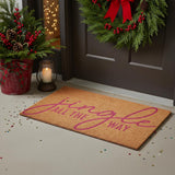 17" X 29" Brown And Pink Christmas Outdoor Coir Door Mat