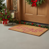 24" X 36" Brown And Pink Christmas Outdoor Coir Door Mat