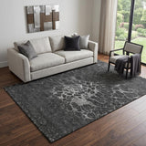 5' X 8' Charcoal And Silver Abstract Washable Area Rug With UV Protection