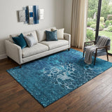 5' X 8' Navy Blue And Ivory Abstract Washable Area Rug With UV Protection