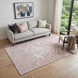 5' X 8' Pink And Ivory Abstract Washable Area Rug With UV Protection