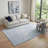 5' X 8' Sky Blue And Ivory Abstract Washable Area Rug With UV Protection