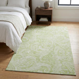 3' X 5' Artichoke Green And Ivory Paisley Washable Area Rug With UV Protection