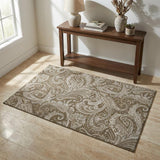 3' X 5' Chocolate And Ivory Paisley Washable Area Rug With UV Protection