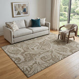 5' X 8' Chocolate And Ivory Paisley Washable Area Rug With UV Protection
