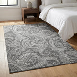 3' X 5' Gray And Ivory Paisley Washable Area Rug With UV Protection