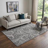 5' X 8' Gray And Ivory Paisley Washable Area Rug With UV Protection